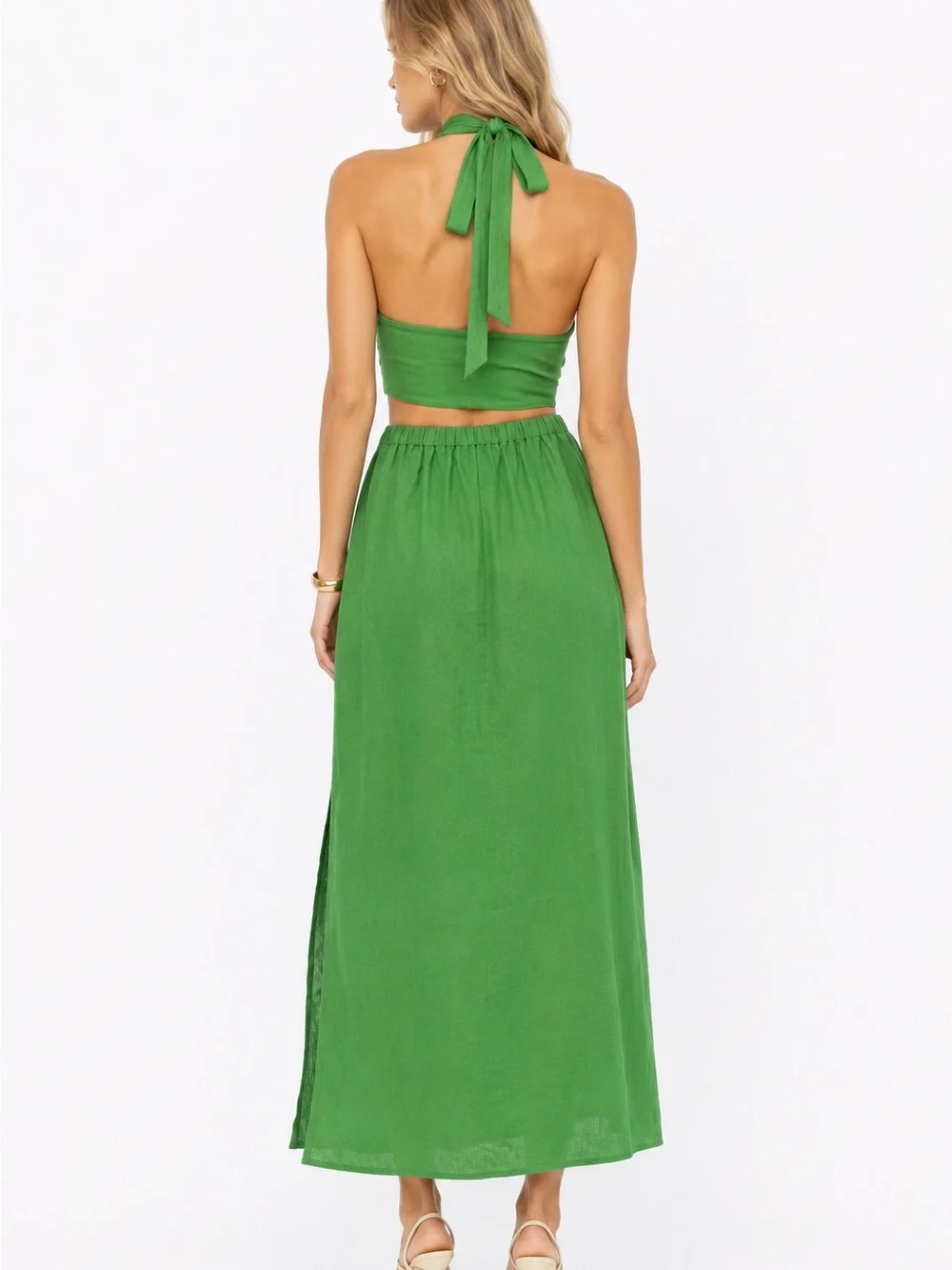 Reformation Kelly Green Linen Tulin Top & Skirt Set, Size 8 Top / Size 4 Skirt